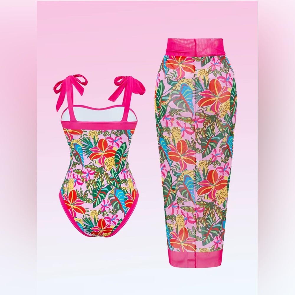 Tropical Floral Swimsuit and Cover-Up Set